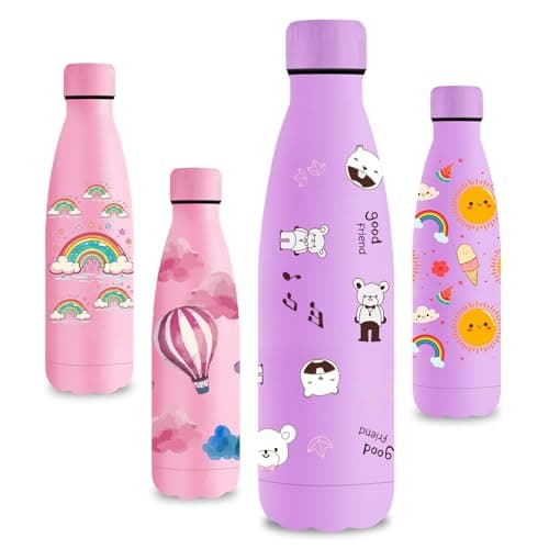 Vikastar Gourde Isotherme 500ml Sans BPA, Gourde Inox Anti-Fuites pour Enfants et Adultes, Sport, École, Gym – Bouteille — Violet-ours