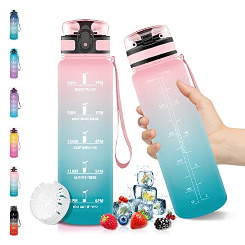Vikaster Gourde Sport Mat Rose Clair - 500 ML Bouteille d'Eau Sans BPA Étanche & Réutilisable avec Filtre & Marqueur de — Rose & Cyan