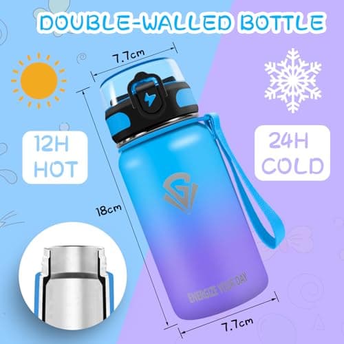 Grsta Gourde Isotherme Enfant, 500ml Double Paroi Anti-Fuite, BPA-Free, Idéal Pour École, Bureau, Outdoor, Réutilisable