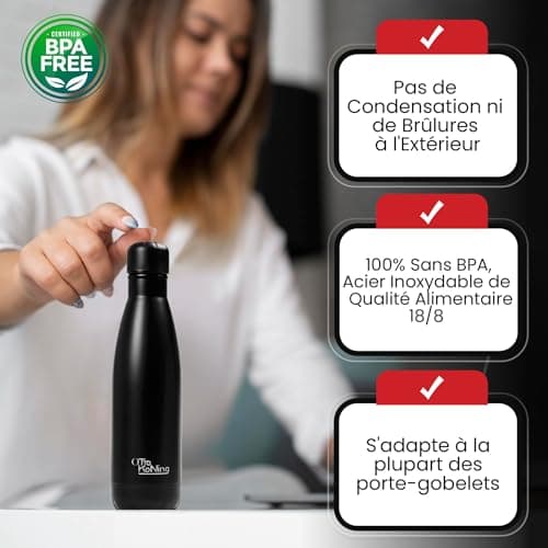 Otto Koning Gourde isotherme 500 ml - Bouteille d'eau isotherme conserve les boissons froides pendant 24 heures et chaud