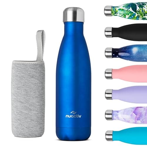 Nuactiv Bouteille Isotherme 24h 500ml pour Course et Vélo, Acier Inoxydable Sans BPA, Thermos Sport 500ml — Noir Foncé
