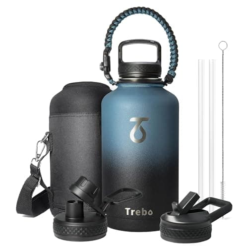 Grand 1800 ml Thermos en acier inoxydable triple paroi, bouteille isotherme pour sport 24h chaud/48h froid, 3 couvercles — Indigo Noir.
