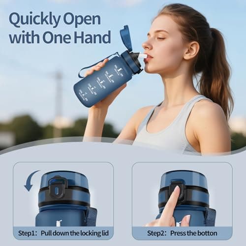HoneyHolly Bouteille d'Eau Gourde Paille 500ml sans BPA & Étanches pour Gym & Plein Air avec Marqueur de Temps