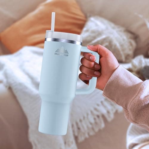 Mont-Clair Tumbler 40oz - Mug Isotherme 10h Chaud / 48h Froid avec Paille - 1200ml Gourde Boissons Poignée