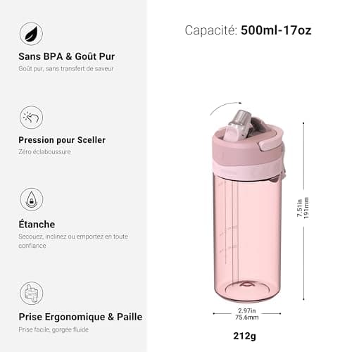 Sparrow TouchFlow - Bouteille d'eau Tritan - 500ml/750ml/1L - sans BPA - Convient pour Adulte et Enfant, Sport, en Plein