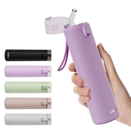 Petite Gourde Exllena Isotherme Gris Clair pour Sport et Bureau avec Paille OUVrage Facile et Ultra-Compact — Violet Rosé