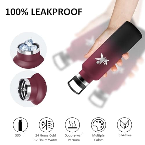 Gourde Isotherme Inox 500ml Enfant Anti Fuite Facile à Nettoyer pour École et Camping