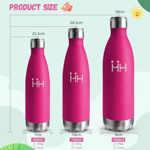 Gourde Acier Inoxydable Sans BPA Isolée Isotherme 500 ml 18/8 Isolation Double Paroi École Randonnée Rose Rouge Bouteill
