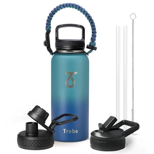 Grand 1800 ml Thermos en acier inoxydable triple paroi, bouteille isotherme pour sport 24h chaud/48h froid, 3 couvercles — Bleu Cyan