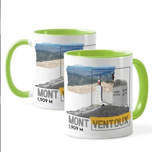 Couvette Vert Premium Mont Ventoux Cyclisme - Tasse Vélo - Couleur Intérieure Accord - Tasse avec Anse