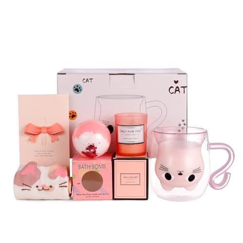 Coffret Tasse Chat Qinhai Rose pour Femme Cadeau Original Noël Valentine Fête des Mères Anniversaire Halloween