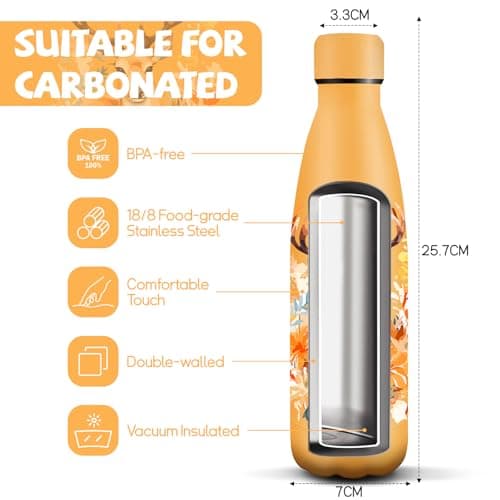 HoneyHolly Gourde Isotherme Acier Inoxydable 18/8, 24h Froid & 12h Chaud, Bouteille Étanche pour Sport, Camping & École,