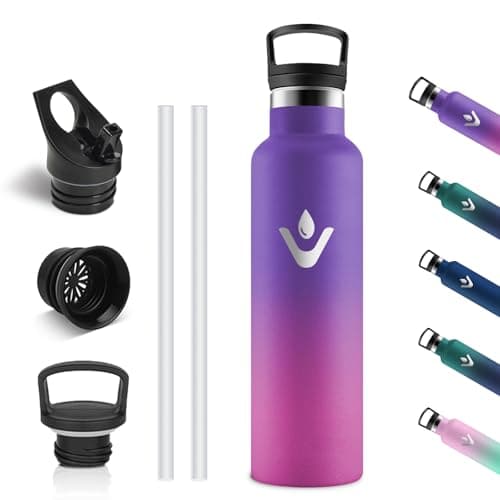 Vikastar Gourde Isotherme BPA-Free 500ml Anti-Fuite pour Enfants, Bouteille Étanche Froid/Chaud pour Sport, École et Cyc — Violet Profond et Rose