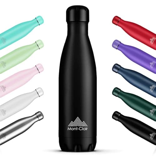 Mont-Clair Gourde Isotherme 750ml sans BPA - 24h Froid /12h Chaud, Bouteille d'Eau en Acier Inoxydable, Bleu Clair - Par — Noir