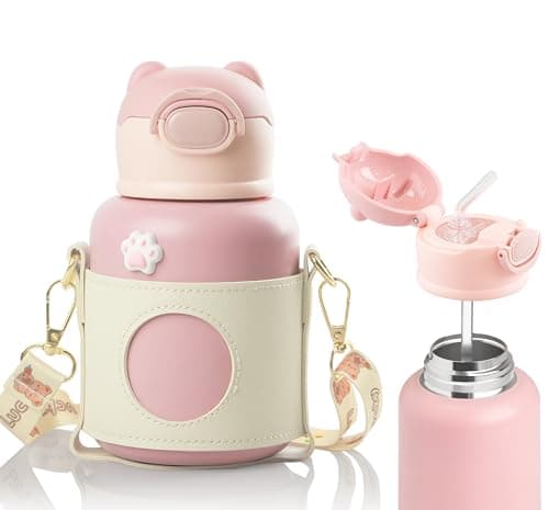 Gourde Enfant Isotherme 500ml Sans BPA - Anti-Fuite - Verrouillage Sécurisé - Vaisselle pour École et Sport (Violet) — Rose
