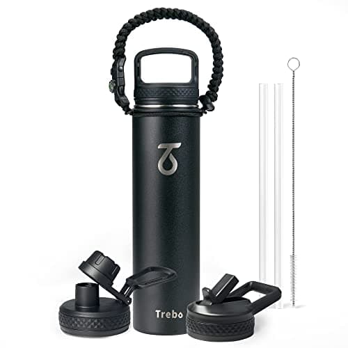 Grand 1800 ml Thermos en acier inoxydable triple paroi, bouteille isotherme pour sport 24h chaud/48h froid, 3 couvercles — Noir