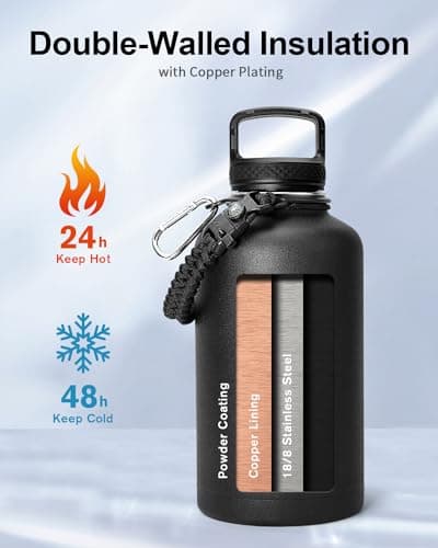 Grand 1800 ml Thermos en acier inoxydable triple paroi, bouteille isotherme pour sport 24h chaud/48h froid, 3 couvercles