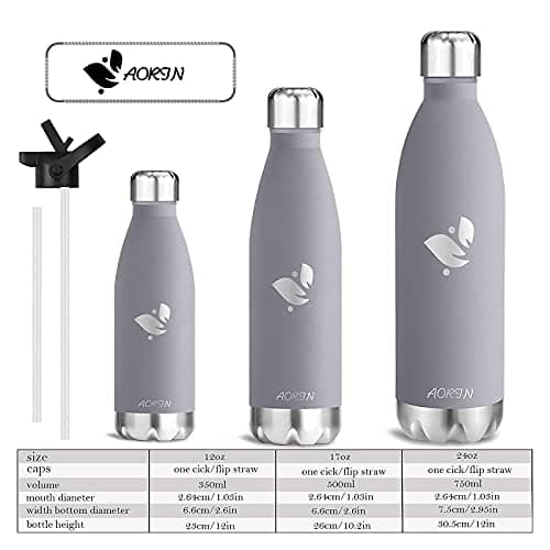 Bouteille d'eau AORIN Double Mur Isolé pour Sport et Voyage - 500ml -Sans BPA, Gourde Inox Étanche pour Enfant et Adulte