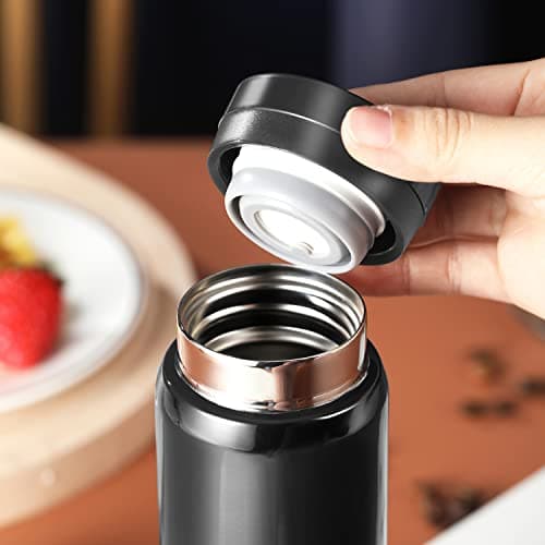 Petite Gourde Isotherme Noir - Garde 12H Chaud & 6H Froid, Thermos Isolée pour Boissons Chaudes et Froides, Idéale Pour