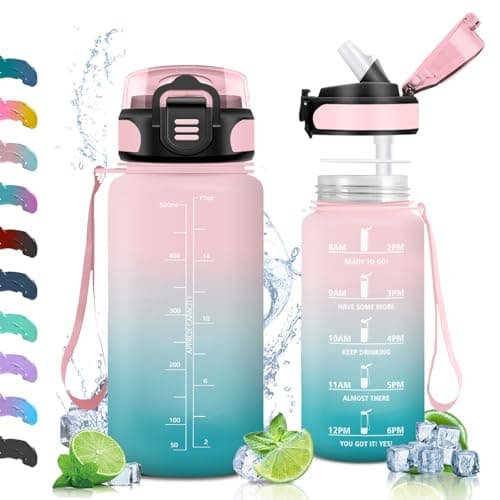Vikaster Gourdes Sport Étanche & Réutilisable, Convient pour la Gym, Bouteille Ouvrir en Un Clic — Rose & Turquoise