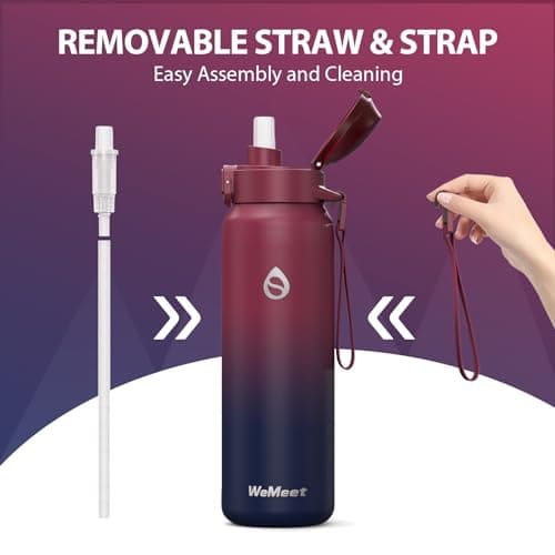 Gourde WEMEET Isotherme 1L pour Sport et Voyage, Étanche sans BPA, Gourde Inox 18/10 Amovible Paille