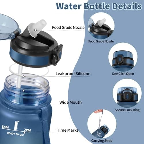 HoneyHolly Bouteille d'Eau Gourde Paille 500ml sans BPA & Étanches pour Gym & Plein Air avec Marqueur de Temps