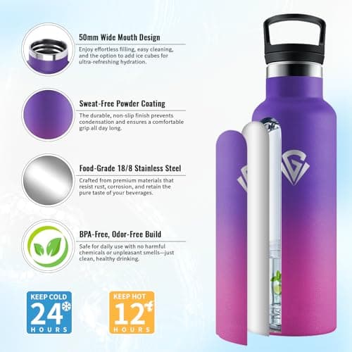 Gourde Isotherme Double Paroi 500ml, Bouteille Inox Étanche Sans BPA pour Enfants et Adultes, Idéale pour Bureau, Extéri