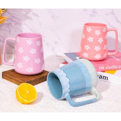 Céahrow Grande tasse à café en céramique bleu clair, résistante au lave-vaisselle et au micro-onde, idéale pour bureau e