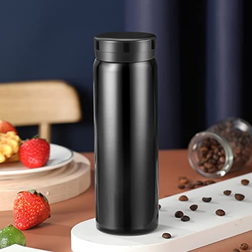 Petite Gourde Isotherme Noir - Garde 12H Chaud & 6H Froid, Thermos Isolée pour Boissons Chaudes et Froides, Idéale Pour
