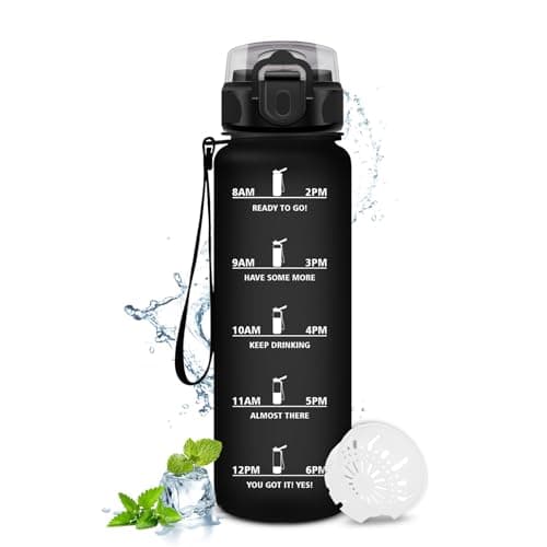 Gourde KollyKolla Enfant 500ml Étanche Réutilisable pour Maternelle École Sport Campings avec Marqueur de Temps Filtre S — 17oz-500ml | Mat Noir