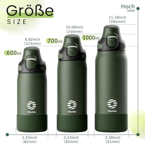 Bouteille Isotherme FJBottle Gourde 600ml/700ml/1L pour Sport et Voyage - Ouverture en Un Clic, Sans BPA, Bouteille Inox