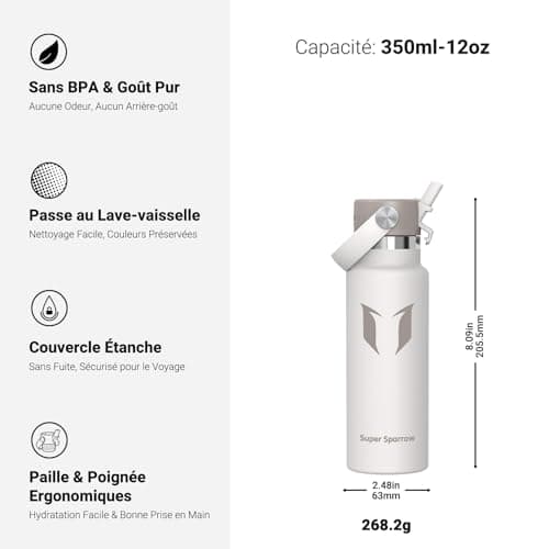 Gourde Isotherme Étanche - Gourde Enfant Sans BPA - 350ml à 1L, Pour Bureau et Maison - Bouteille Sport Avec Couvercle à