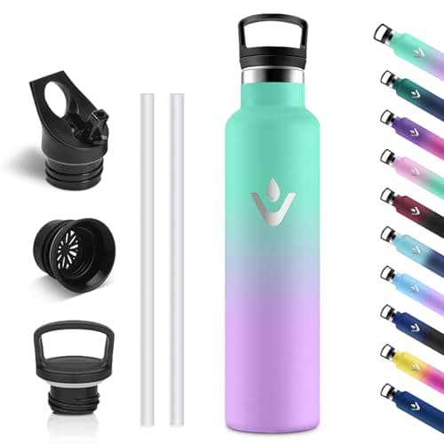 Vikastar Gourde Isotherme BPA-Free 500ml Anti-Fuite pour Enfants, Bouteille Étanche Froid/Chaud pour Sport, École et Cyc — Vert Lac et Violet Clair