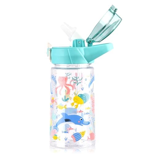 Flintronic Gourde Isotherme Enfant Sans BPA Tritan, Bouteille Anti-fuite Réutilisable 500ML pour Ecole Maternelle avec P — Cyan-500ml