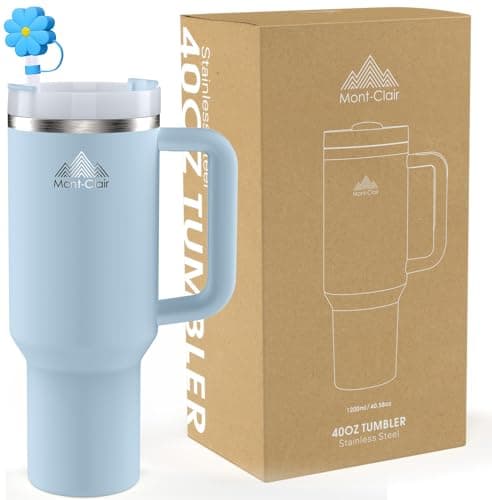 Mont-Clair Tumbler 40oz - Mug Isotherme 10h Chaud / 48h Froid avec Paille - 1200ml Gourde Boissons Poignée