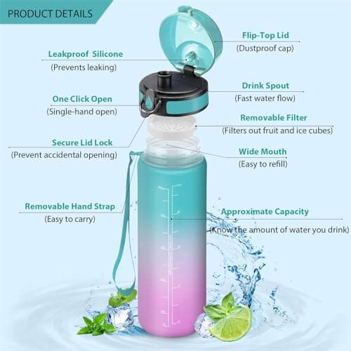 HoneyHolly Gourde 500ML Étanche & Réutilisable, Gourde Sport Motivation Marqueur Anti-fuite, Bouteille d'eau pour Gym &