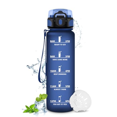 Gourde KollyKolla Enfant 500ml Étanche Réutilisable pour Maternelle École Sport Campings avec Marqueur de Temps Filtre S — 17oz-500ml | Mat Marine Bleu