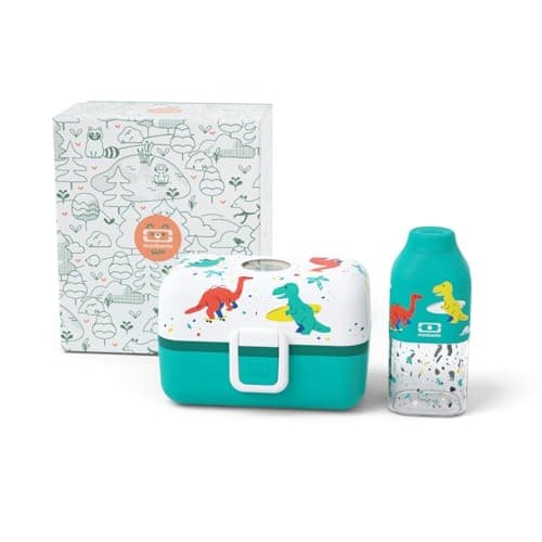 Monbento - Coffret Cadeau Enfant Pratique pour L'école - Idée Cadeau pour Enfant - Boite Goûter Enfant MB Gram Fox — Bleu Dino