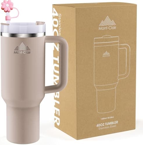 Mont-Clair Tumbler 1200ml - Gourde Isotherme 40oz avec Paille & Couvercle Poignée - 10h Chaud / 48h Froid - Mug pour Boi — Amande