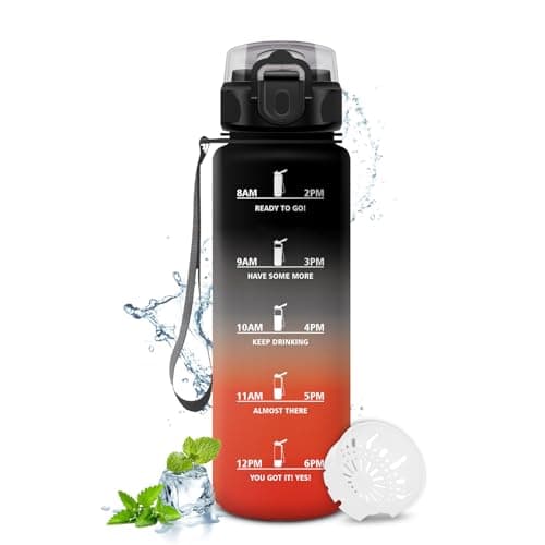 Gourde KollyKolla Enfant 500ml Étanche Réutilisable pour Maternelle École Sport Campings avec Marqueur de Temps Filtre S — 17oz-500ml | Noir + Rouge