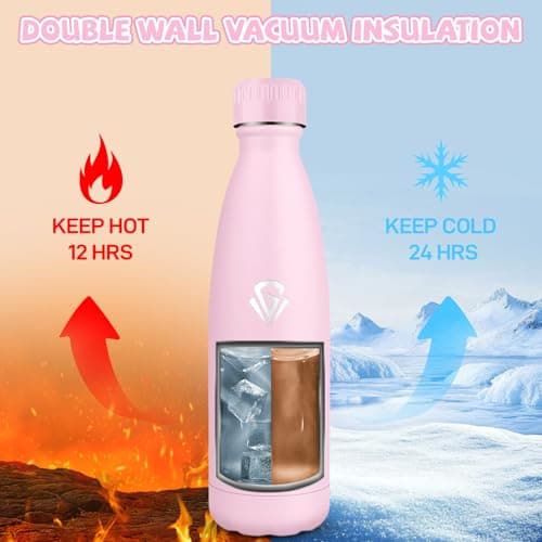 Gourde 500 ml Sans BPA pour École et Voyage - Isolation Isotherme Double Paroi - Acier Inoxydable 304 Rose - Isothermie