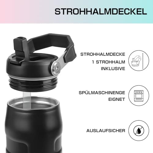 Gourde Isotherme Inox Sans BPA à Double Paroi Noir pour Adultes, Sport et Bureau Anti-Fuite Grande Capacité 720ml