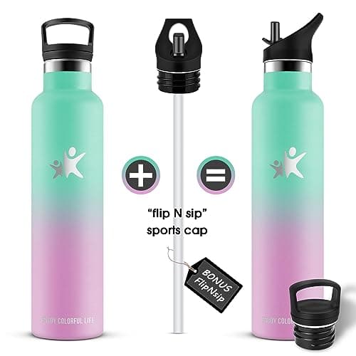 KollyKolla Gourde Isotherme 1L, Inox avec Paille, Anti-Fuite, Réutilisable pour Enfant et Adulte, Sport, Voyage - 2 Couv