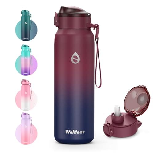 Gourde WEMEET Isotherme 1L pour Sport et Voyage, Étanche sans BPA, Gourde Inox 18/10 Amovible Paille