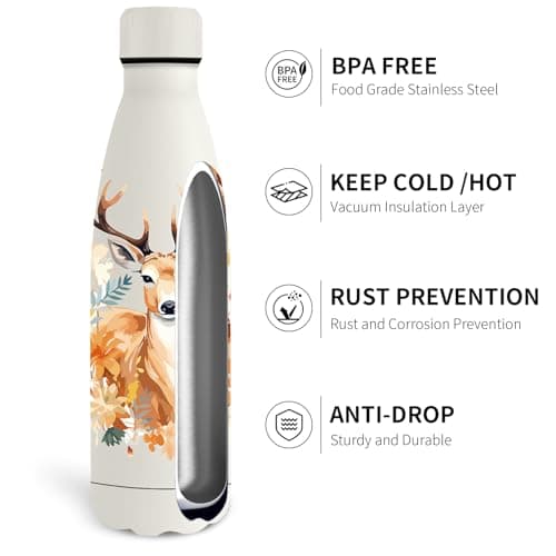 Gourde Grsta Isotherme en Blanche pour Enfant avec Cerf, Anti Fuite et Pour le Sport, Facile à Transporter et Sans BPA