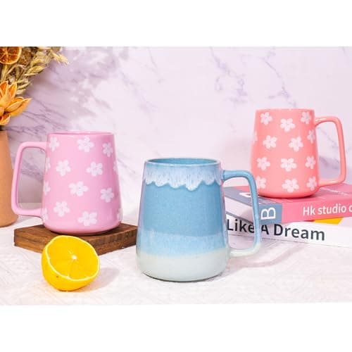 Céahrow Grande tasse à café en céramique bleu clair, résistante au lave-vaisselle et au micro-onde, idéale pour bureau e