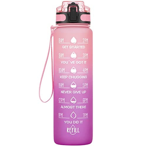 HydroPal Gourde Filtrante 1 Litre, Bouteille d'Eau sans BPA pour Adultes - Motivation & Marqueur de Temps pour Sport, Gy — Rose Violet