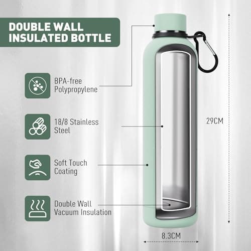 Exllena Gourde Isotherme 1l - Acier Inoxydable sans BPA - Étanche 100% - Idéal pour le Sport et le Voyage - Menthe