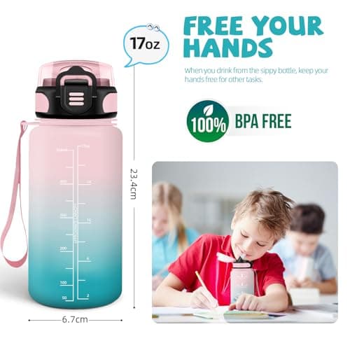 HoneyHolly Gourde Paille 500ml Sans BPA Étanche Bouteille de Motivation avec Marqueur de Temps pour Gym Ecole Sport Cycl