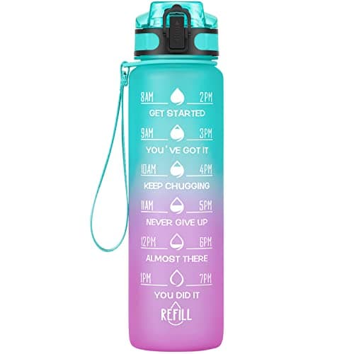HydroPal Gourde Filtrante 1 Litre, Bouteille d'Eau sans BPA pour Adultes - Motivation & Marqueur de Temps pour Sport, Gy — Vert Pâle et Violet Clair